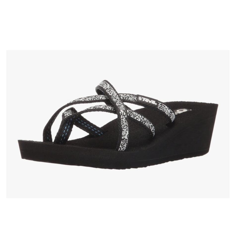 Teva Mush Sandal Flip Flop Mandalyn Wedge Ola 2 Black White Size 9
